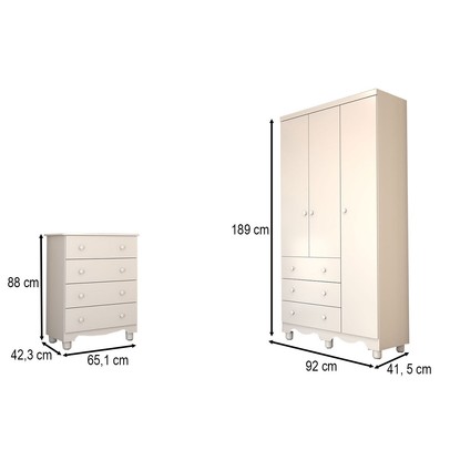 Quarto de Bebê Completo Sueño 3 Portas 7 Gavetas 100% Mdf Branco Brilho - Panorama Móveis