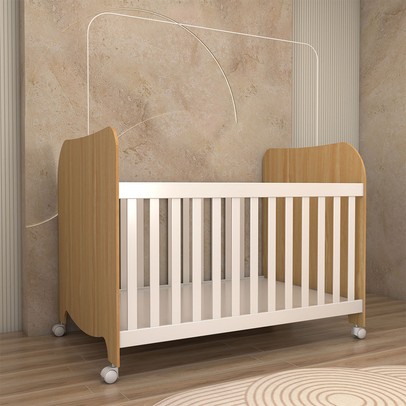 Quarto de Bebê Completo Sueño Cômoda 4 Gavetas 100% Mdf Branco Brilho/Amêndoa - Panorama Móveis