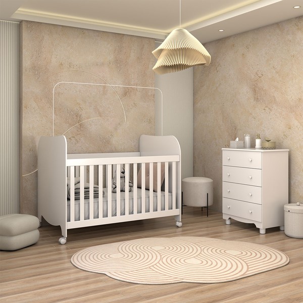 Quarto de Bebê Completo Sueño Cômoda 4 Gavetas 100% Mdf Branco Brilho - Panorama Móveis