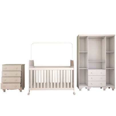 Quarto de Bebê Completo Sueño 4 Portas 7 Gavetas 100% Mdf Branco Brilho - Panorama Móveis