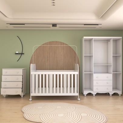 Quarto de Bebê Completo Sueño 4 Portas 7 Gavetas 100% Mdf Branco Brilho - Panorama Móveis