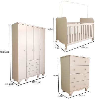 Quarto de Bebê Completo Sueño 4 Portas 7 Gavetas 100% Mdf Branco Brilho - Panorama Móveis
