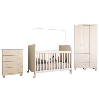 Quarto de Bebê Completo Sueño 3 Portas 7 Gavetas 100% Mdf Branco Brilho - Panorama Móveis