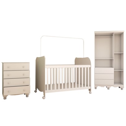 Quarto de Bebê Completo Sueño 3 Portas 7 Gavetas 100% Mdf Branco Brilho - Panorama Móveis