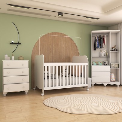 Quarto de Bebê Completo Sueño 3 Portas 7 Gavetas 100% Mdf Branco Brilho - Panorama Móveis