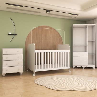 Quarto de Bebê Completo Sueño 3 Portas 7 Gavetas 100% Mdf Branco Brilho - Panorama Móveis