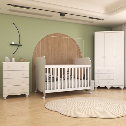 Quarto de Bebê Completo Sueño 3 Portas 7 Gavetas 100% Mdf Branco Brilho - Panorama Móveis