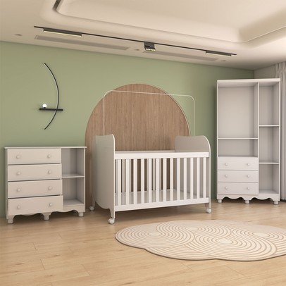 Quarto de Bebê Completo Sueño 4 Portas 7 Gavetas 4 Prateleiras 100% Mdf Branco Brilho - Panorama Móveis