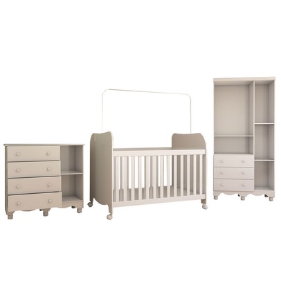 Quarto de Bebê Completo Sueño 4 Portas 7 Gavetas 4 Prateleiras 100% Mdf Branco Brilho - Panorama Móveis