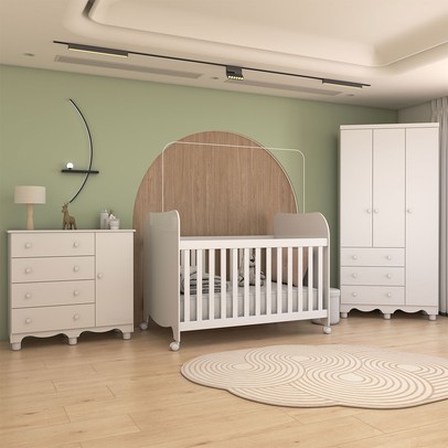 Quarto de Bebê Completo Sueño 4 Portas 7 Gavetas 4 Prateleiras 100% Mdf Branco Brilho - Panorama Móveis