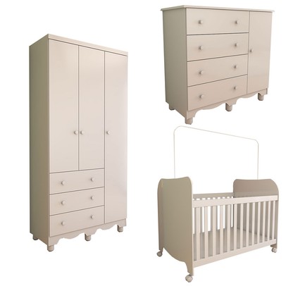 Quarto de Bebê Completo Sueño 4 Portas 7 Gavetas 4 Prateleiras 100% Mdf Branco Brilho - Panorama Móveis