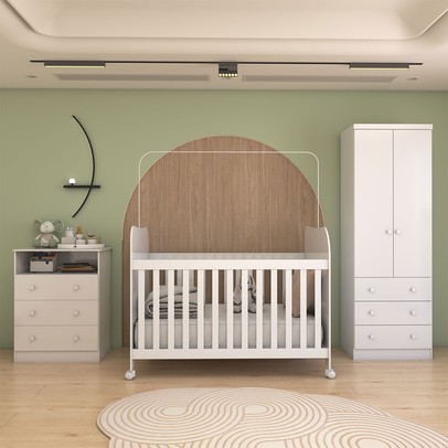 Quarto de Bebê Completo Sueño 2 Portas 6 Gavetas 100% Mdf Branco Brilho - Panorama Móveis