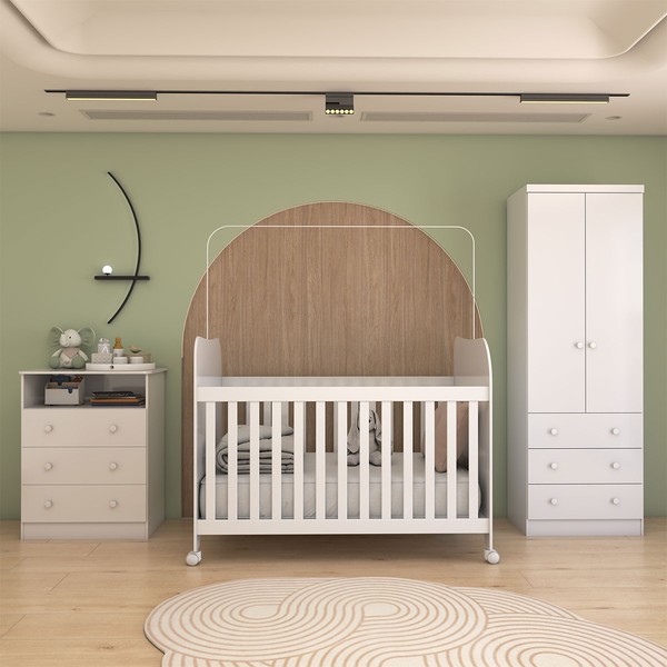 Quarto de Bebê Completo Sueño 2 Portas 6 Gavetas 100% Mdf Branco Brilho - Panorama Móveis