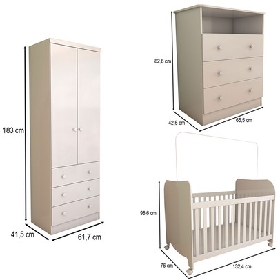 Quarto de Bebê Completo Sueño 2 Portas 6 Gavetas 100% Mdf Branco Brilho - Panorama Móveis