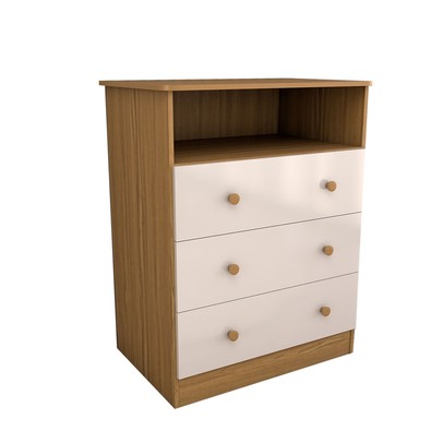 Cômoda Infantil Sueño 3 Gavetas 100% Mdf Branco Brilho/Amendoa - Panorama Móveis