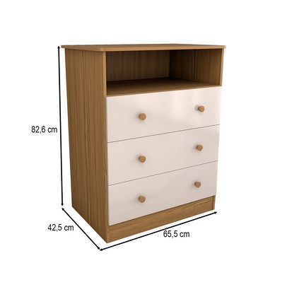 Cômoda Infantil Sueño 3 Gavetas 100% Mdf Branco Brilho/Amendoa - Panorama Móveis