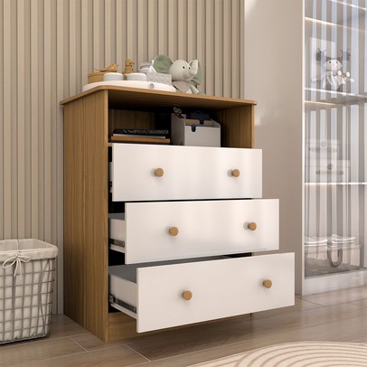 Cômoda Infantil Sueño 3 Gavetas 100% Mdf Branco Brilho/Amendoa - Panorama Móveis