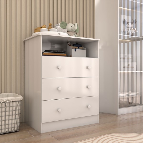 Cômoda Infantil Sueño 3 Gavetas 100% Mdf Branco Brilho - Panorama Móveis
