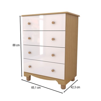Cômoda Infantil Sueño 4 Gavetas 100% Mdf Branco Brilho/Amêndoa - Panorama Móveis