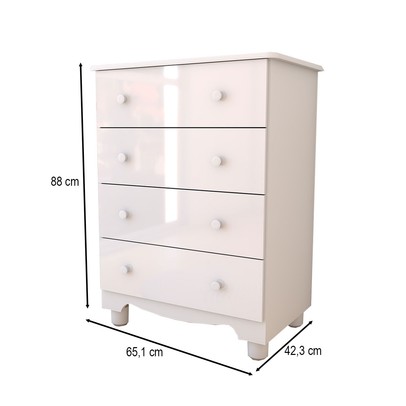 Cômoda Infantil Sueño 4 Gavetas 100% Mdf Branco Brilho - Panorama Móveis