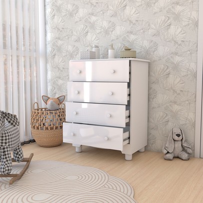 Cômoda Infantil Sueño 4 Gavetas 100% Mdf Branco Brilho - Panorama Móveis