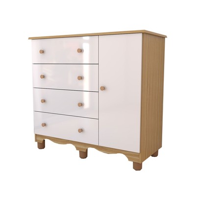 Cômoda Infantil Sueño 1 Porta 4 Gavetas 100% Mdf Branco Brilho/Amêndoa - Panorama Móveis