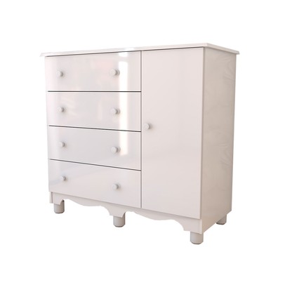 Cômoda Infantil Sueño 1 Porta 4 Gavetas 100% Mdf Branco Brilho - Panorama Móveis