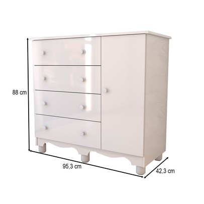 Cômoda Infantil Sueño 1 Porta 4 Gavetas 100% Mdf Branco Brilho - Panorama Móveis