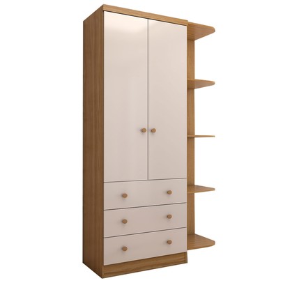 Guarda-Roupa de Bebê Sueño 2 Portas 3 Gavetas 5 Prateleiras 100% Mdf Branco/Amêndoa - Panorama Móveis