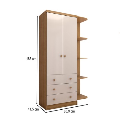 Guarda-Roupa de Bebê Sueño 2 Portas 3 Gavetas 5 Prateleiras 100% Mdf Branco/Amêndoa - Panorama Móveis