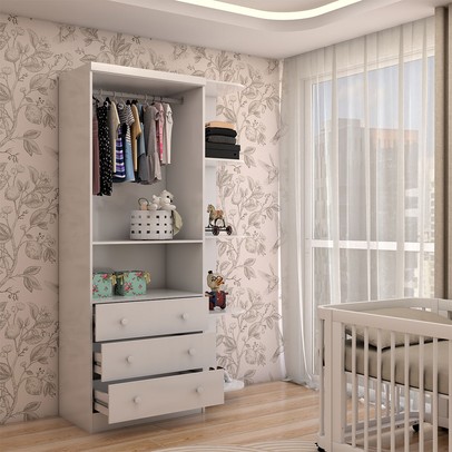 Guarda-Roupa de Bebê Sueño 2 Portas 3 Gavetas 5 Prateleiras 100% Mdf Branco - Panorama Móveis
