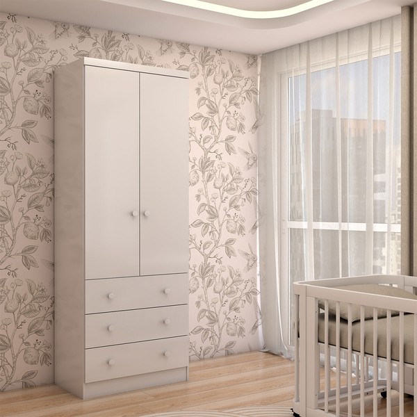 Guarda-Roupa de Bebê Sueño 2 Portas 3 Gavetas 100% Mdf Branco Brilho - Panorama Móveis
