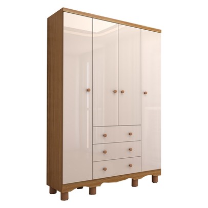 Guarda-Roupa de Bebê Sueño 4 Portas 3 Gavetas 100% Mdf Branco Brilho/Amêndoa - Panorama Móveis