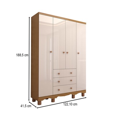 Guarda-Roupa de Bebê Sueño 4 Portas 3 Gavetas 100% Mdf Branco Brilho/Amêndoa - Panorama Móveis