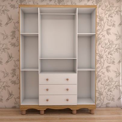 Guarda-Roupa de Bebê Sueño 4 Portas 3 Gavetas 100% Mdf Branco Brilho/Amêndoa - Panorama Móveis