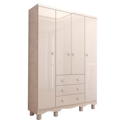 Guarda-Roupa de Bebê Sueño 4 Portas 3 Gavetas 100% Mdf Branco Brilho - Panorama Móveis