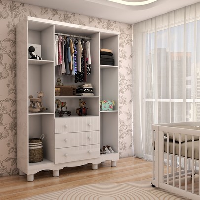 Guarda-Roupa de Bebê Sueño 4 Portas 3 Gavetas 100% Mdf Branco Brilho - Panorama Móveis