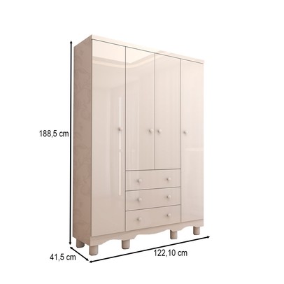 Guarda-Roupa de Bebê Sueño 4 Portas 3 Gavetas 100% Mdf Branco Brilho - Panorama Móveis