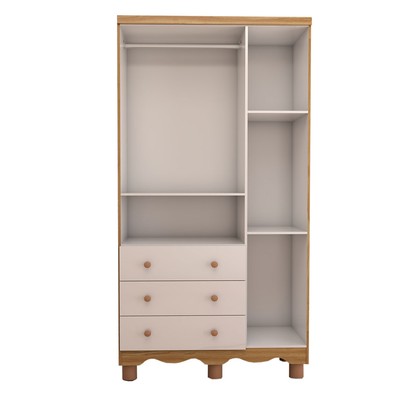 Guarda-Roupa de Bebê Sueño 3 Portas 3 Gavetas 100% Mdf Branco Brilho/Amêndoa - Panorama Móveis