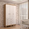 Guarda-Roupa de Bebê Sueño 3 Portas 3 Gavetas 100% Mdf Branco Brilho/Amêndoa - Panorama Móveis