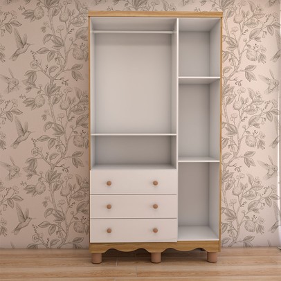 Guarda-Roupa de Bebê Sueño 3 Portas 3 Gavetas 100% Mdf Branco Brilho/Amêndoa - Panorama Móveis