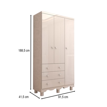 Guarda-Roupa de Bebê Sueño 3 Portas 3 Gavetas 100% Mdf Branco Brilho - Panorama Móveis