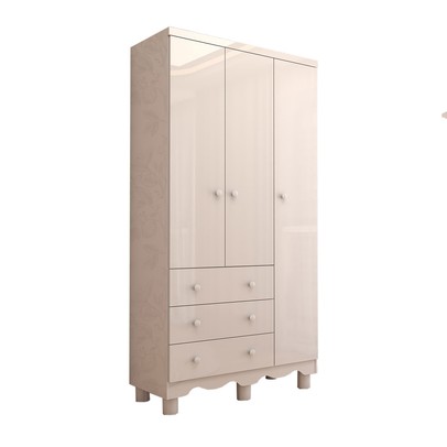 Guarda-Roupa de Bebê Sueño 3 Portas 3 Gavetas 100% Mdf Branco Brilho - Panorama Móveis