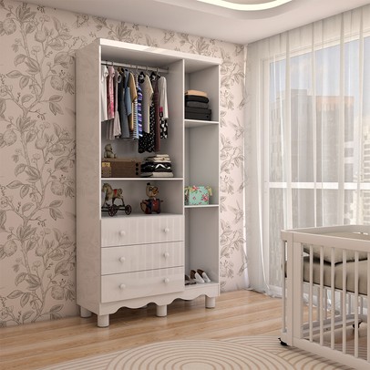 Guarda-Roupa de Bebê Sueño 3 Portas 3 Gavetas 100% Mdf Branco Brilho - Panorama Móveis