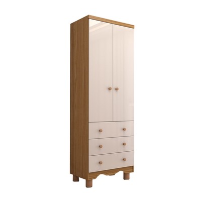 Guarda-Roupa de Bebê Sueño 2 Portas 3 Gavetas 100% Mdf Branco Brilho/Amêndoa - Panorama Móveis