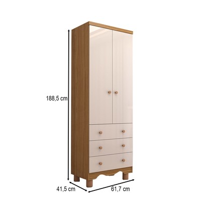 Guarda-Roupa de Bebê Sueño 2 Portas 3 Gavetas 100% Mdf Branco Brilho/Amêndoa - Panorama Móveis