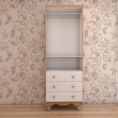 Guarda-Roupa de Bebê Sueño 2 Portas 3 Gavetas 100% Mdf Branco Brilho/Amêndoa - Panorama Móveis