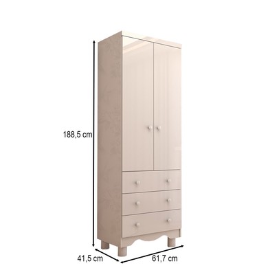 Guarda-Roupa de Bebê Sueño 2 Portas 3 Gavetas 100% Mdf Branco Brilho - Panorama Móveis