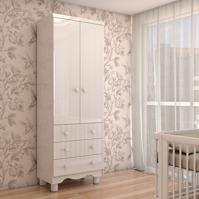 Guarda-Roupa de Bebê Sueño 2 Portas 3 Gavetas 100% Mdf Branco Brilho - Panorama Móveis
