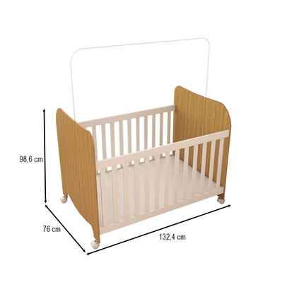 Berço Americano Sueño com Rodízios 100% Mdf Branco Brilho/Amêndoa - Panorama Móveis